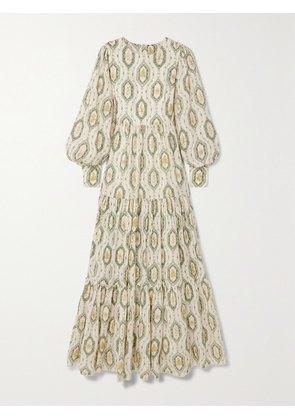 Agua by Agua Bendita - + Net Sustain Nuez Tiered Printed Linen Maxi Dress - Off-white - x small,small,medium,large,x large