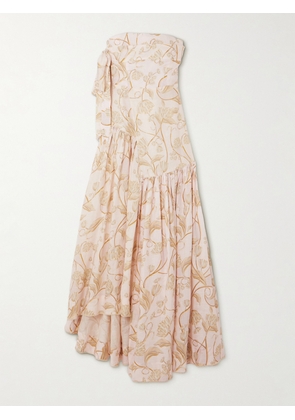 Agua by Agua Bendita - + Net Sustain Palmarie Strapless Asymmetric Floral-print Linen Maxi Dress - Cream - x small,small,medium,large,x large