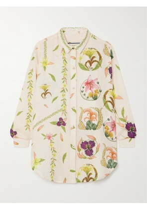 Agua by Agua Bendita - + Net Sustain Cecilia Marina Oversized Floral-print Linen Shirt - White - x small,small,medium,large,x large