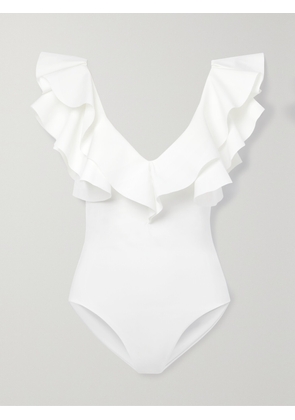 Maygel Coronel - + Net Sustain Santa Ruffled Swimsuit - White - Petite,One Size,Extended