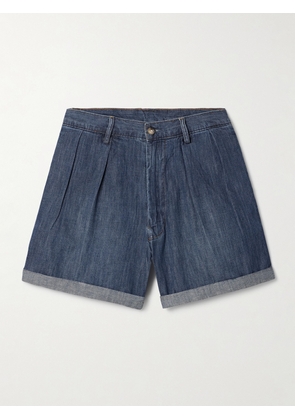 DENIMIST - Blair Pleated Denim Shorts - Blue - 24,25,26,27,28,29,30,31