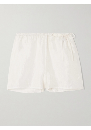 Skin - Tina Tie-detailed Crinkled Silk-habotai Pajama Shorts - Off-white - 01,2,3,4,5