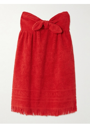 Zimmermann - Alight Strapless Bow-embellished Cotton-terry Jacquard Mini Dress - Red - 00,1,2,3,4