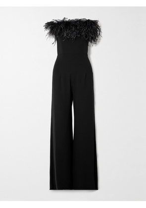 16ARLINGTON - Taree Strapless Feather-trimmed Crepe Jumpsuit - Black - UK 4,UK 6,UK 8,UK 10,UK 12,UK 14,UK 16