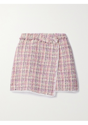 LOVESHACKFANCY - Royce Georgette-trimmed Metallic Wool-blend Tweed Mini Wrap Skirt - Pink - US00,US0,US2,US4,US6,US8