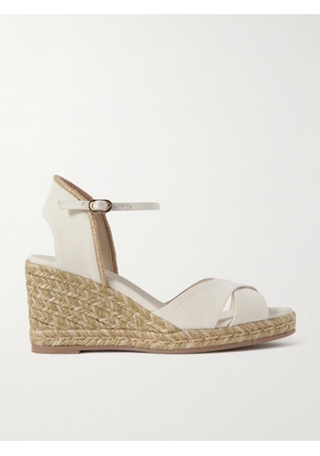 Stuart Weitzman - Mirela Ii Cutout Canvas Espadrille Wedge Sandals - Ivory - US5,US5.5,US6,US6.5,US7,US7.5,US8,US8.5,US9,US9.5,US10,US10.5,US11,US11.5,US12
