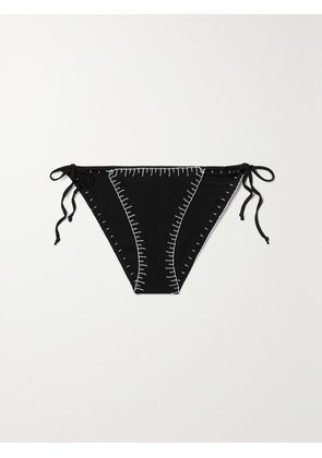 Marysia - Sole Embroidered Seersucker Bikini Briefs - Black - xx small,x small,small,medium,large,x large,xx large