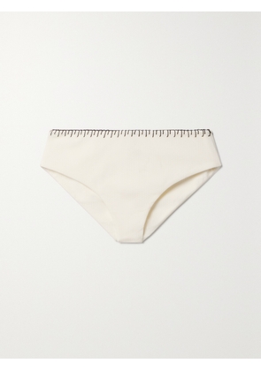 Marysia - Barragan Embroidered Seersucker Bikini Briefs - White - x small,small,medium,large,x large,xx large
