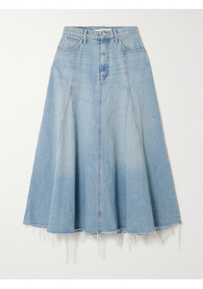 Mother - The Full Swing Frayed Denim Midi Skirt - Blue - 23,24,25,26,27,28,29,30,31,32