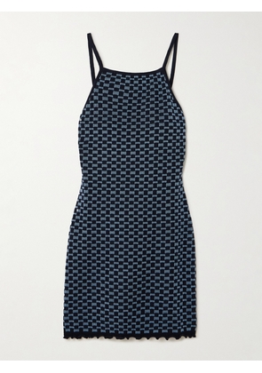 Guest In Residence - Ruffled Checked Knitted Cotton And Silk-blend Mini Dress - Blue - x small,small,medium,large,x large