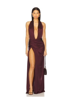 Courtney Zheng Selene Plunge Jersey Gown in Burgundy. Size L. Also in S, M.
