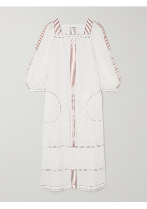 Vita Kin - Ulya Scalloped Embroidered Linen Midi Dress - White - x small,small,medium,large