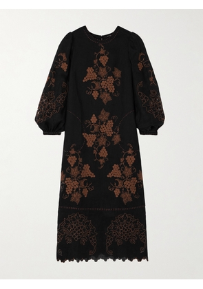 Vita Kin - Ophelia Scalloped Embroidered Linen Midi Dress - Black - x small,small,medium,large