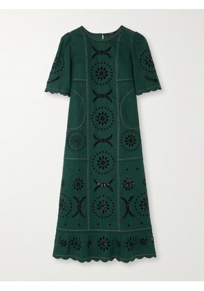 Vita Kin - Dalida Scalloped Broderie Anglaise Linen Maxi Dress - Green - x small,small,medium,large