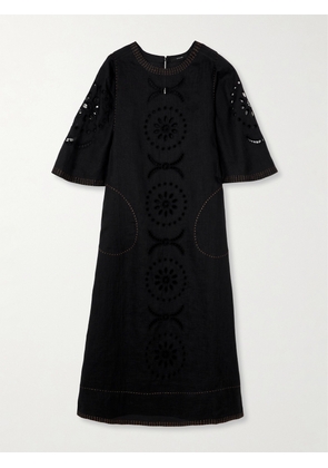 Vita Kin - Mia Broderie Anglaise Linen Midi Dress - Black - x small,small,medium,large