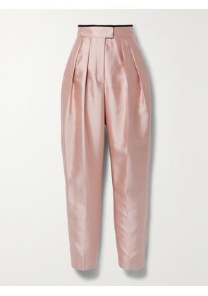 Zimmermann - Matchmaker Grosgrain-trimmed Pleated Wool And Silk-blend Duchesse-satin Tapered Pants - Pink - 01,2,3