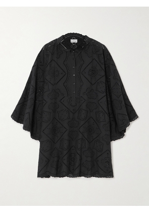 Miguelina - Rowena Scalloped Broderie Anglaise Cotton Tunic - Black - x small,small,medium,large