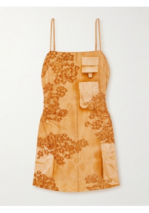 Acne Studios - Gathered Printed Linen-blend Mini Dress - Orange - EU 32,EU 34,EU 36,EU 38,EU 40,EU 42