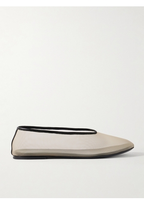 KHAITE - Marcy Leather-trimmed Mesh Ballet Flats - Neutrals - IT36,IT36.5,IT37,IT37.5,IT38,IT38.5,IT39,IT39.5,IT40,IT40.5,IT41