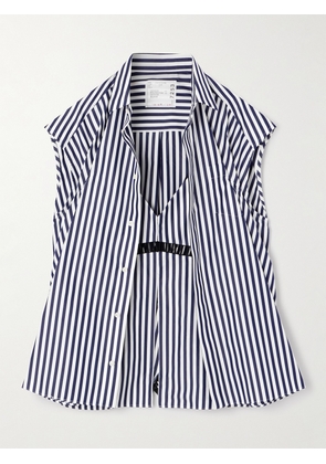 Sacai - Striped Layered Embroidered Cotton-blend Shirt - Blue - 1,2,3,4