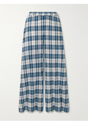 Suzie Kondi - Elira Checked Cotton-gauze Wide-leg Pants - Blue - x small,small,medium,large,x large