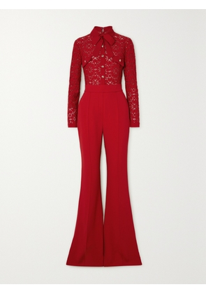 Elie Saab - Pussy-bow Corded Lace And Crepe Jumpsuit - Red - FR 34,FR 36,FR 38,FR 40,FR 42,FR 44,FR 46