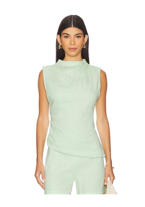 AEXAE x REVOLVE Linen Ruched Top in Sage. Size S. Also in XS, XXS.