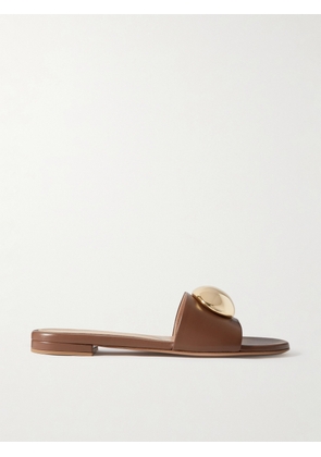 Gianvito Rossi - Embellished Leather Slides - Brown - IT36,IT37,IT37.5,IT38,IT38.5,IT39,IT39.5,IT40,IT42