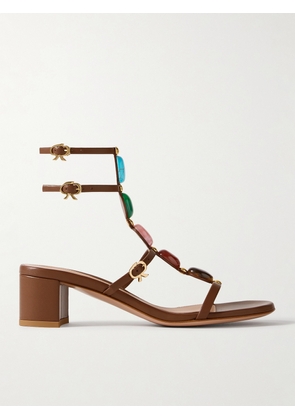 Gianvito Rossi - 45 Embellished Leather Sandals - Brown - IT35,IT35.5,IT36,IT36.5,IT37,IT37.5,IT38,IT38.5,IT39,IT39.5,IT40,IT40.5,IT41,IT41.5,IT42