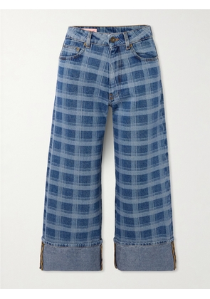 MOLLY GODDARD - Leo Cropped Checked High-rise Straight-leg Jeans - Blue - 24,25,26,27,28,29