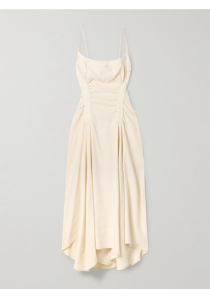 A.L.C. - Silvia Asymmetrical Crochet-trimmed Ruched Linen-blend Twill Midi Dress - Ecru - US00,US0,US2,US4,US6,US8,US10,US12