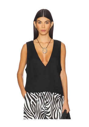 AEXAE Linen V Neck Top in Black. Size L. Also in XXS, XS, S, M, XL.