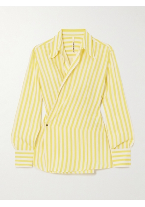 PETAR PETROV - Striped Silk-crepon Wrap Blouse - Yellow - FR 34,FR 36,FR 38,FR 40