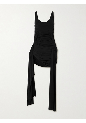 MUGLER - Tie-detailed Draped Stretch-jersey Mini Dress - Black - FR 34,FR 36,FR 38,FR 40,FR 42
