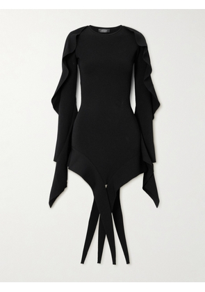 MUGLER - Asymmetric Stretch-knit Mini Dress - Black - x small,small,medium,large,x large