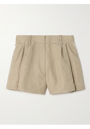 RABANNE - Embellished Frayed Pleated Cotton-blend Shorts - Neutrals - FR 34,FR 36,FR 38,FR 40,FR 42,FR 44