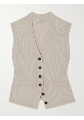 Brunello Cucinelli - Ribbed Metallic Cashmere-blend Vest - White - xx small,x small,small,medium,large,x large,xx large