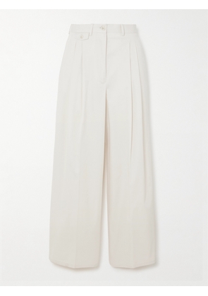 Purdey - Pleated Cotton-blend Twill Wide Leg Pants - Ivory - UK 6,UK 8,UK 10,UK 12,UK 14,UK 16,UK 18