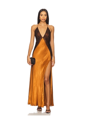 Bardot Estrella Halter Maxi Dress in Burnt Orange,Black. Size 10. Also in 4, 2, 6, 8, 12.