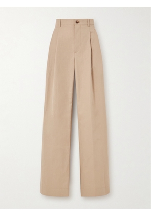 WARDROBE.NYC - Pleated Cotton-blend Drill Wide-leg Pants - Neutrals - xx small,x small,small,medium,large,x large