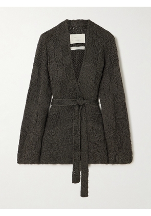 LAUREN MANOOGIAN - Belted Checked Knitted Cotton And Silk-blend Cardigan - Gray - One size