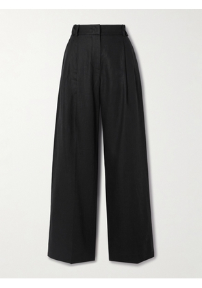 Another Tomorrow - + Net Sustain Pleated Linen Wide-leg Pants - Black - IT38,IT40,IT42,IT44,IT46,IT48,IT50