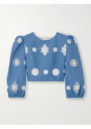 Borgo de Nor - Crocheted Lace-trimmed Chambray Top - Blue - UK 6,UK 8,UK 10,UK 12,UK 14,UK 16,UK 18