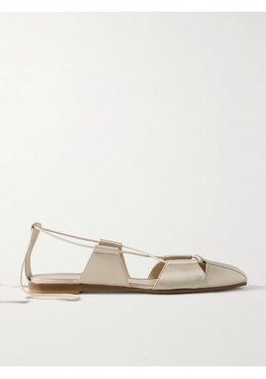 Le Monde Béryl - Greek Lace-up Silk-satin Ballet Flats - Silver - IT36,IT36.5,IT37,IT37.5,IT38,IT38.5,IT39,IT39.5,IT40