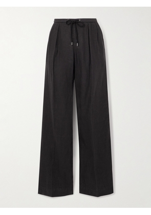 James Perse - Pleated Linen Wide-leg Pants - Black - 01,2,3,4