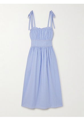 Polo Ralph Lauren - Klie Braided Ruffled Striped Cotton-seersucker Midi Dress - Blue - US0,US2,US4,US6,US8,US10,US12