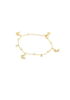 By Adina Eden Dangling Butterflies Charm Bracelet in Metallic Gold.
