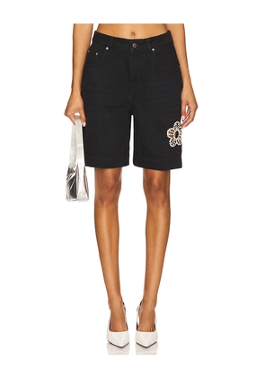 AREA Crystal Flower Bermuda Jean Short in Black. Size 24. Also in 25, 26, 27, 28, 29.
