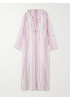 ADMONA - Ruhi Hooded Embellished Striped Gauze Coverup - Pink - small,medium,large