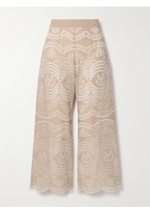 Miguelina - Alegra Cropped Scalloped Broderie Anglaise Cotton-voile Straight-leg Pants - Neutrals - x small,small,medium,large